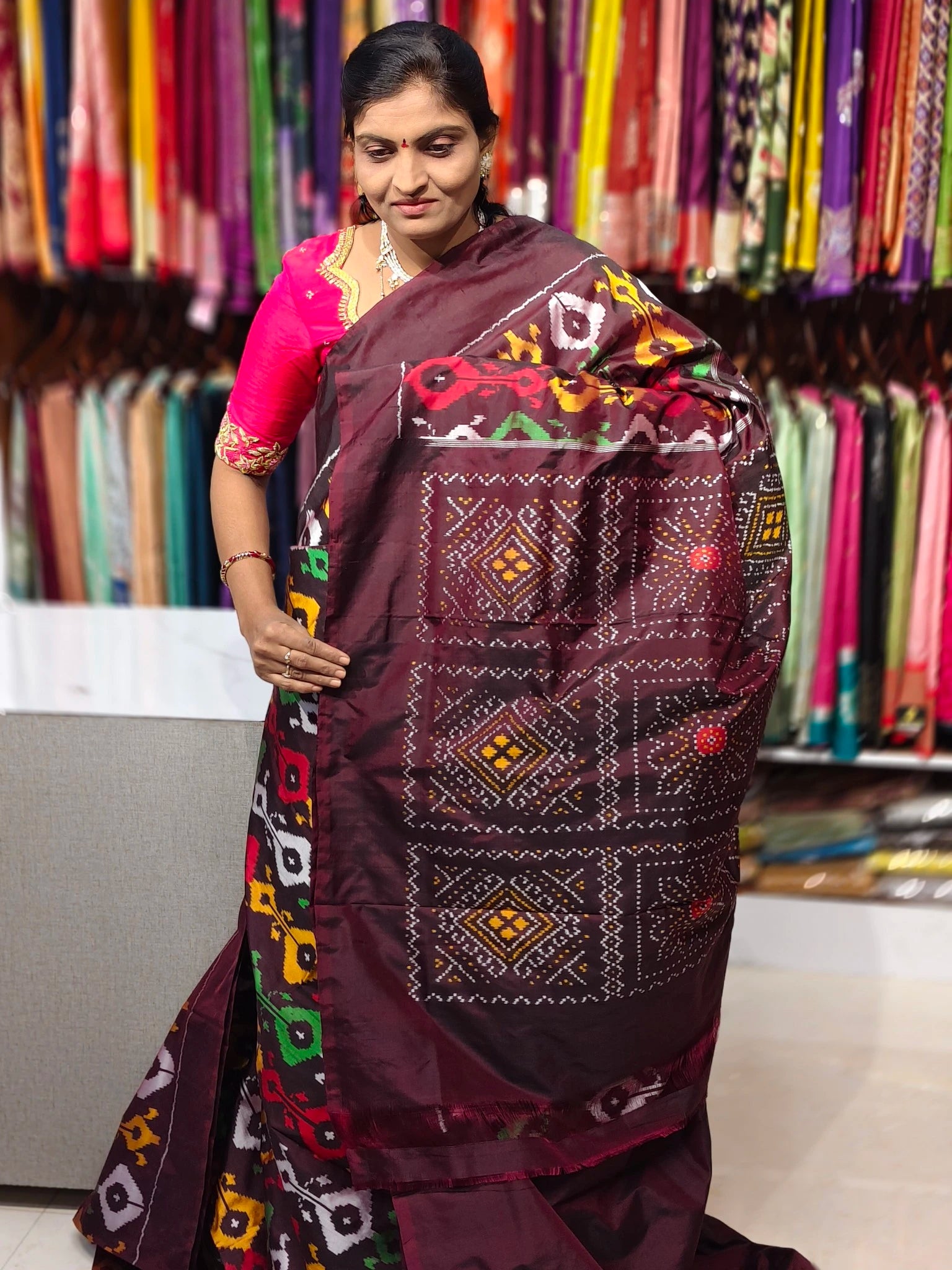 Pochampally pure ikkat combodian pattu saree - Pochampally Sarees by Shreekari Silks Pochampally pure ikkat combodian pattu saree - Image 2