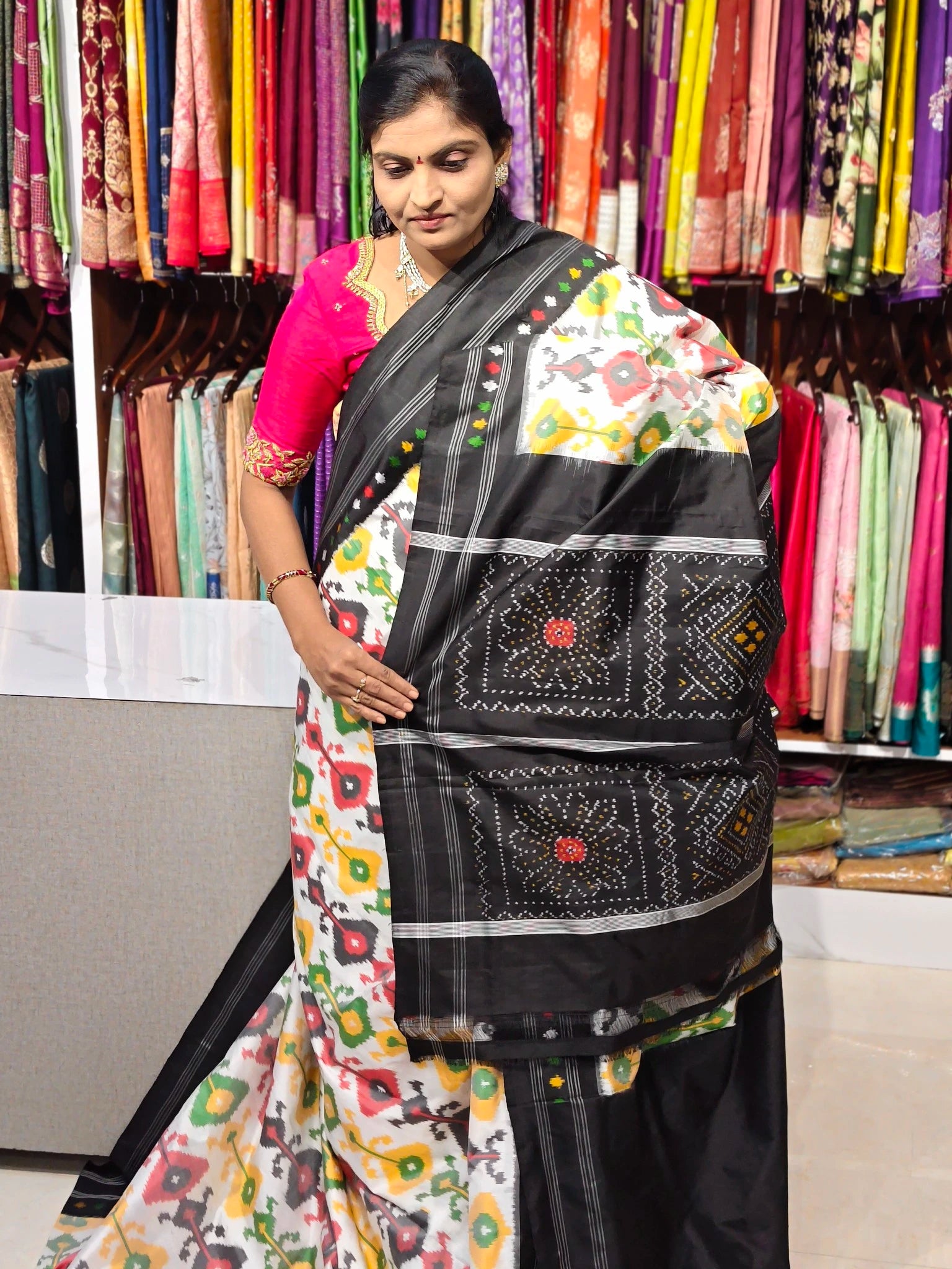 Pochampally pure ikkat combodian pattu saree - Pochampally Sarees by Shreekari Silks Pochampally pure ikkat combodian pattu saree - Image 2