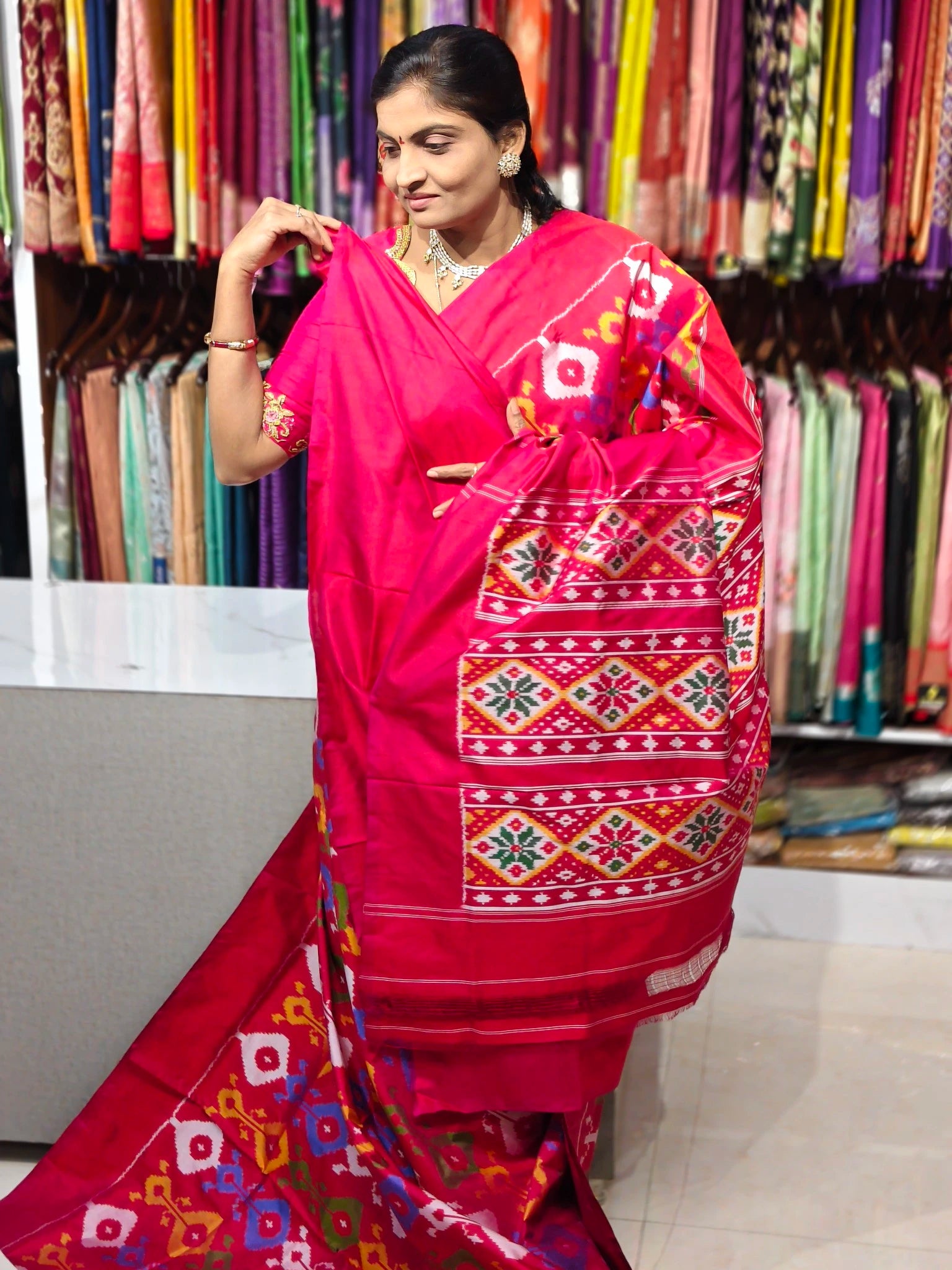 Pochampally pure ikkat combodian pattu saree - Pochampally Sarees by Shreekari Silks Pochampally pure ikkat combodian pattu saree - Image 3