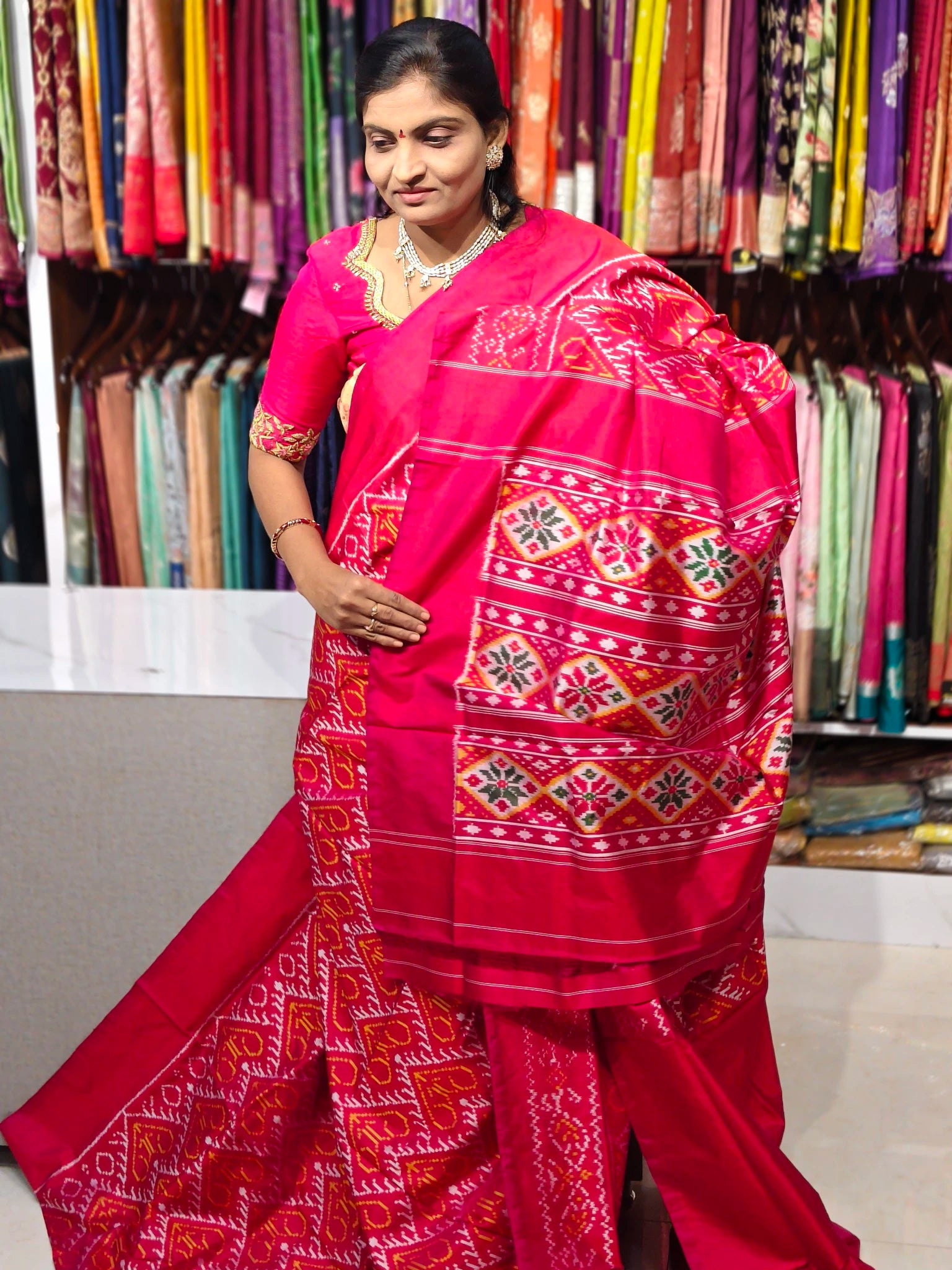 Pochampally pure ikkat combodian pattu saree - Pochampally Sarees by Shreekari Silks Pochampally pure ikkat combodian pattu saree - Image 2