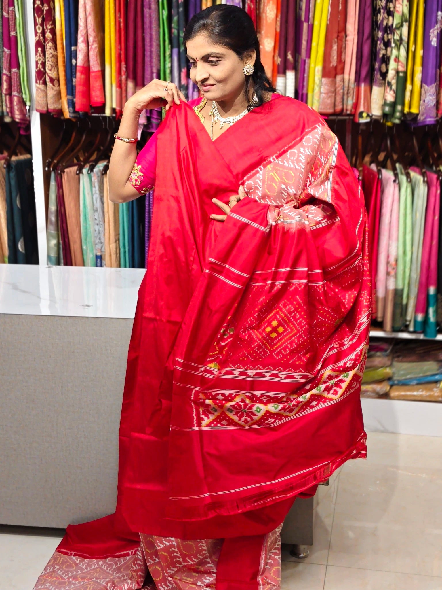 Pochampally pure ikkat combodian pattu saree - Pochampally Sarees by Shreekari Silks Pochampally pure ikkat combodian pattu saree - Image 3