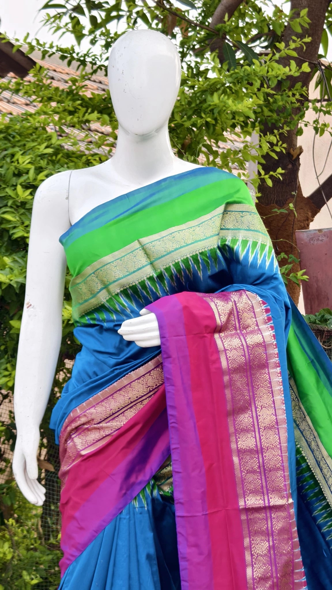 Pochampally ikkat kanchi boarder saree (silk mark certified) - Pochampally Sarees by Shreekari Silks Pochampally ikkat kanchi boarder saree (silk mark certified)