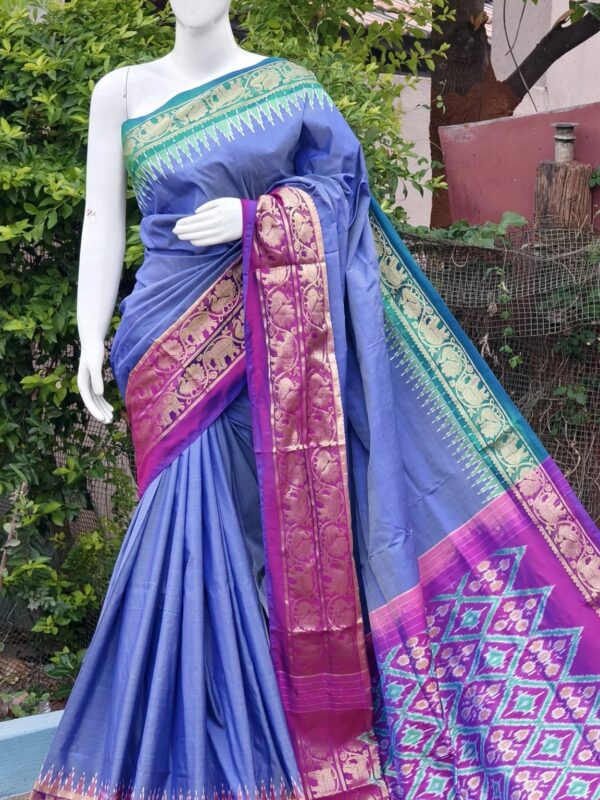 Pochampally ikkat kanchi boarder saree (silk mark certified) - Pochampally Sarees by Shreekari Silks