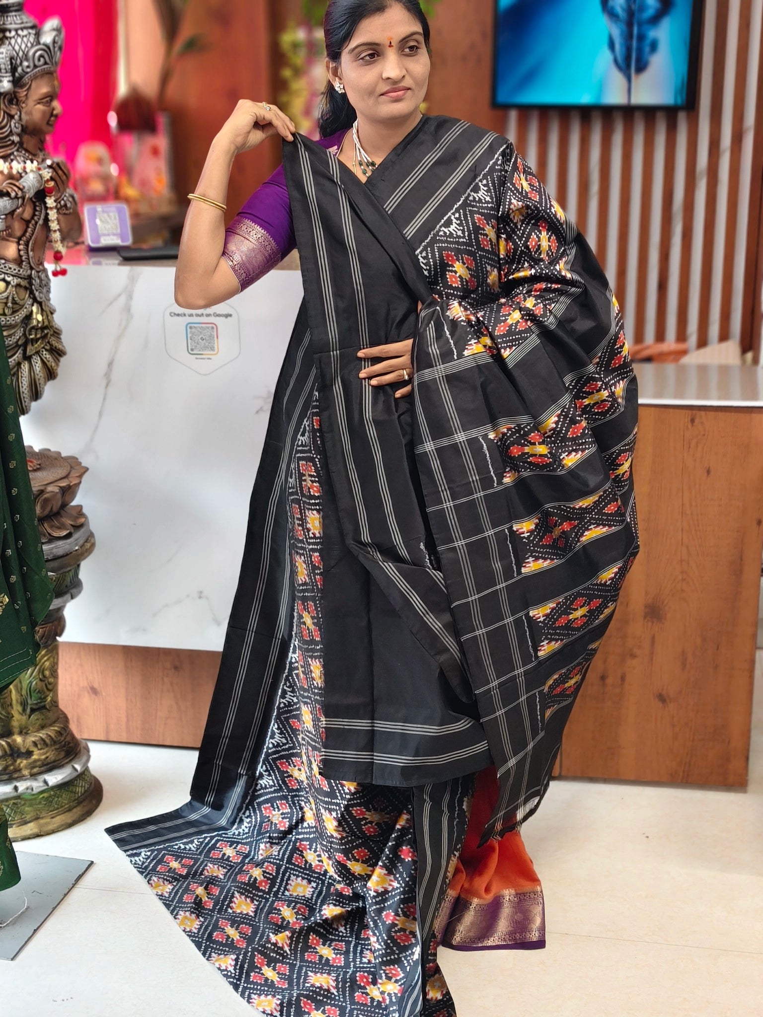 Combodian ikkat patola saree - Pochampally Sarees by Shreekari Silks Combodian ikkat patola saree - Image 3