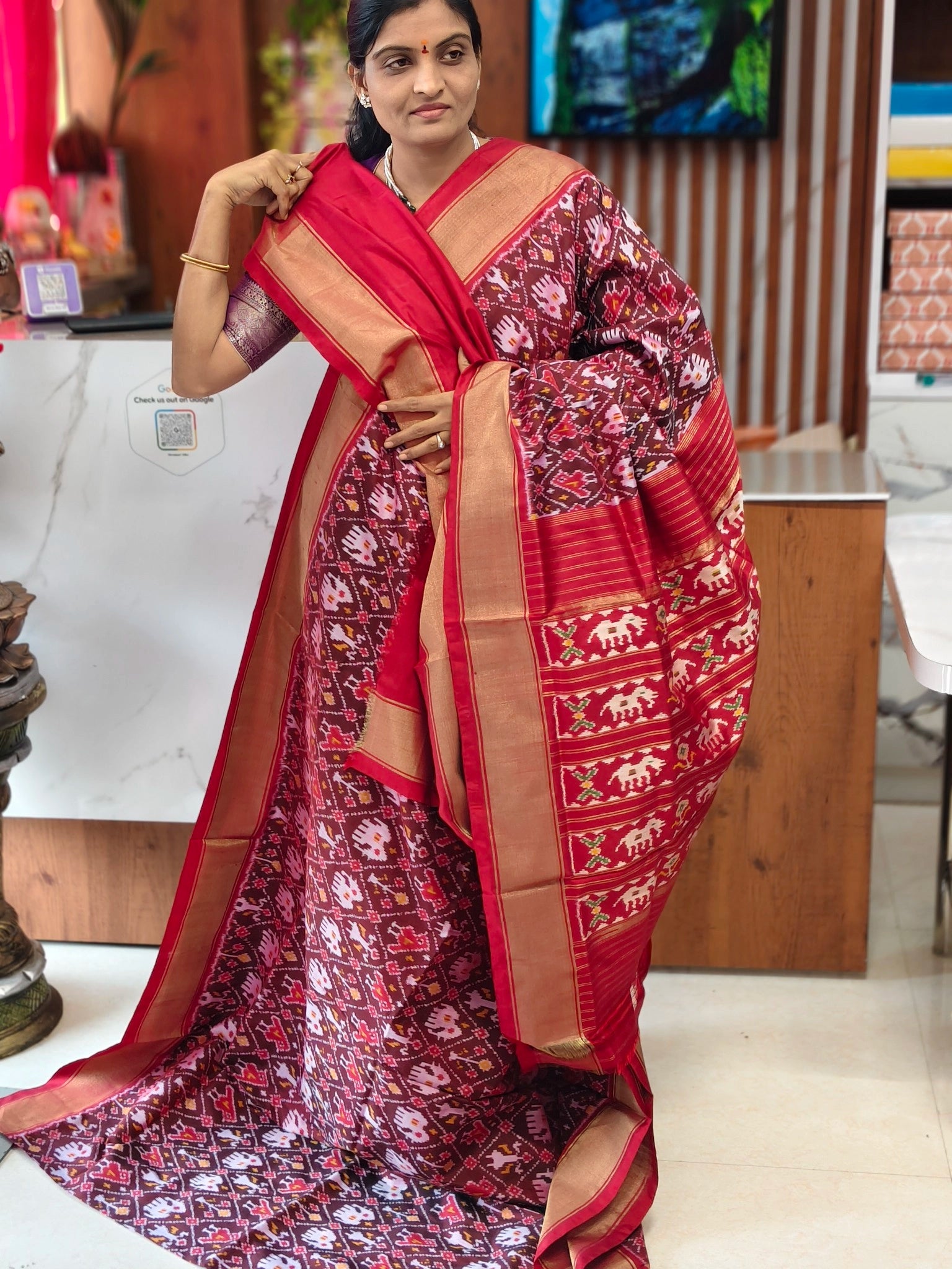 Combodian ikkat patola saree - Pochampally Sarees by Shreekari Silks Combodian ikkat patola saree - Image 3
