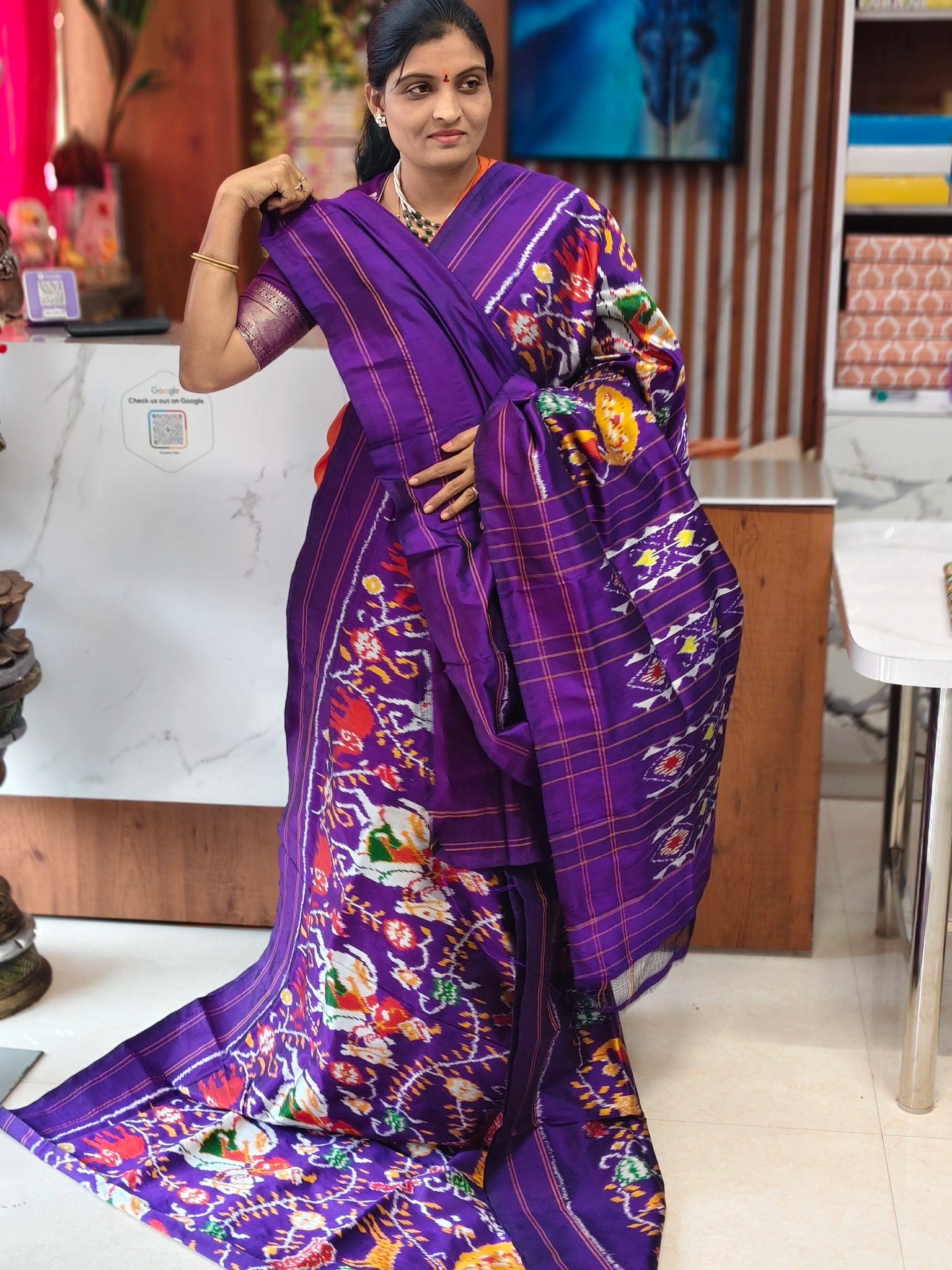 Combodian ikkat patola saree - Pochampally Sarees by Shreekari Silks Combodian ikkat patola saree - Image 3